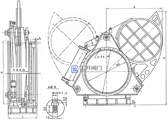 氣動盲板閥結構圖尺寸